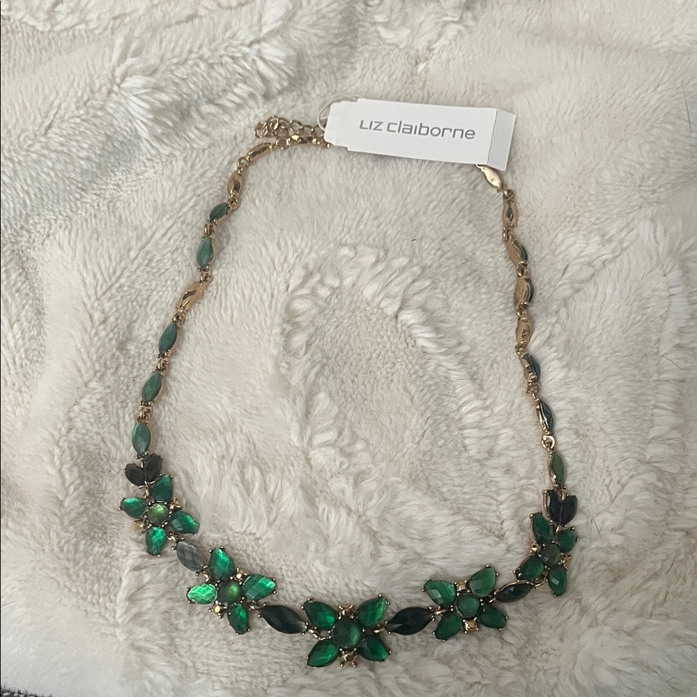 Liz Claiborne Green and Gold Floral Necklace